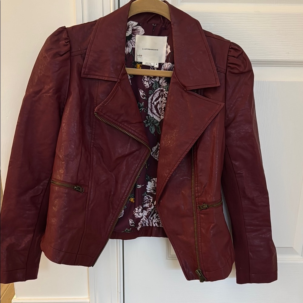Women's Burgundy Vegan Leather Jacket
